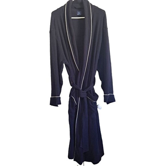 Joseph Abboud Men's Navy Wrap Waffle Bathrobe White Trim NO SIZE OR CONTENT TAGS - Picture 1 of 5